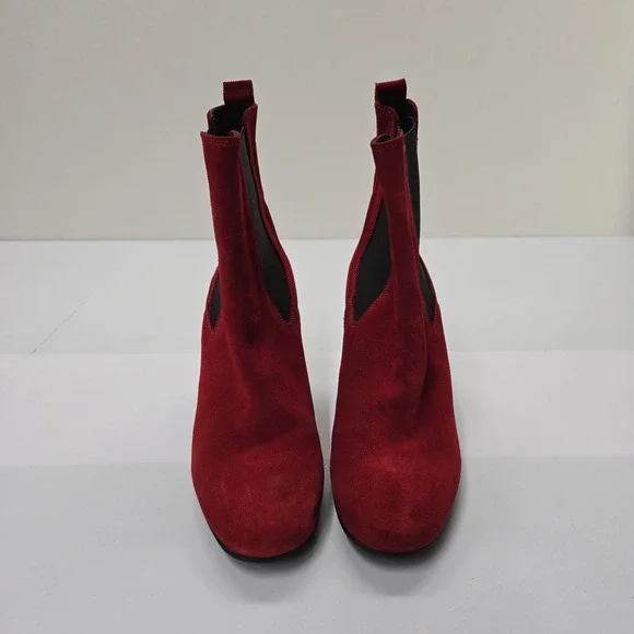 Barneys New York Red Suede Chelsea Ankle Boots Block Heel Made in Italy Size 39 - Picture 4 of 7